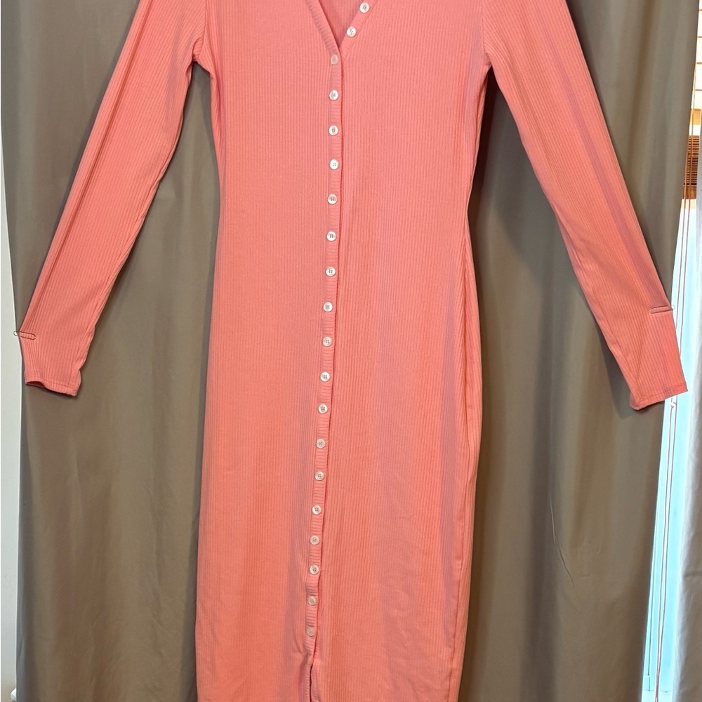 VENUS Pink Long Sleeve V-Neck Dress